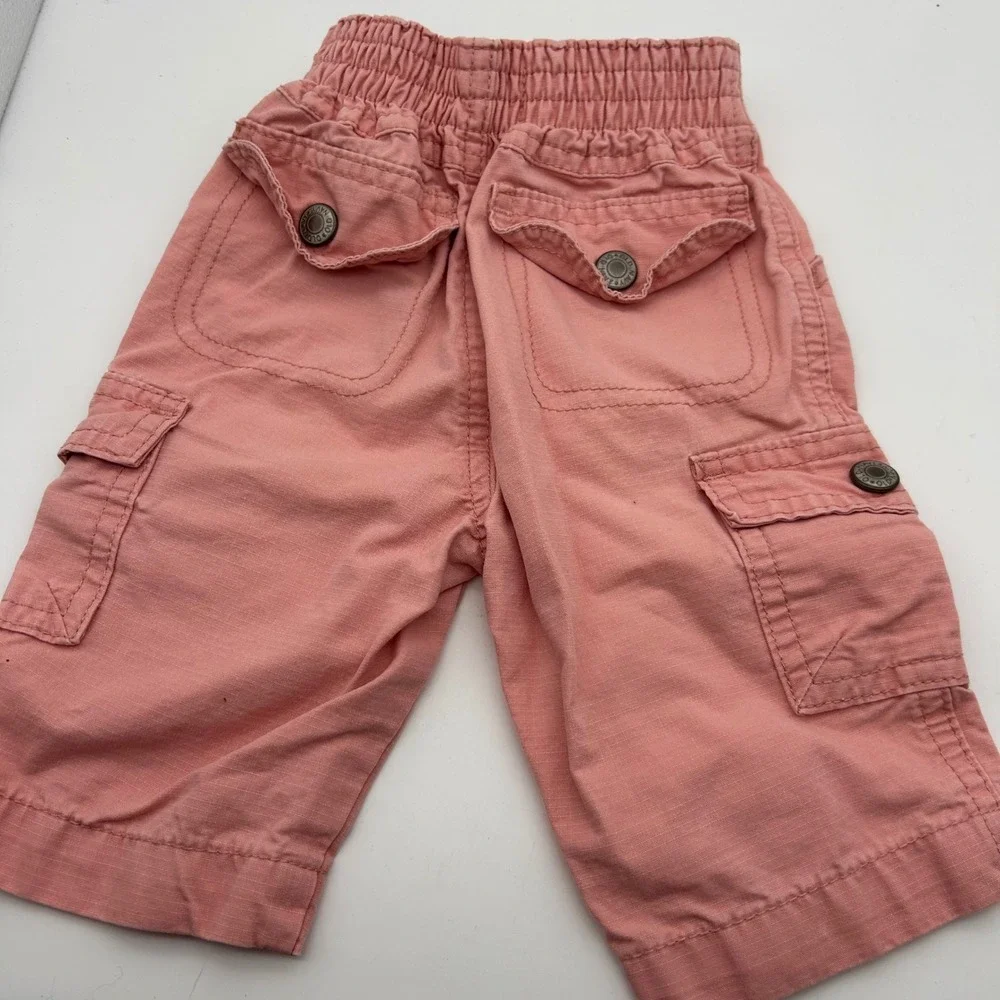 Old Navy Pink Floral Embroidered Cargo Shorts Girls 12-18 Months Cotton Ripstop
